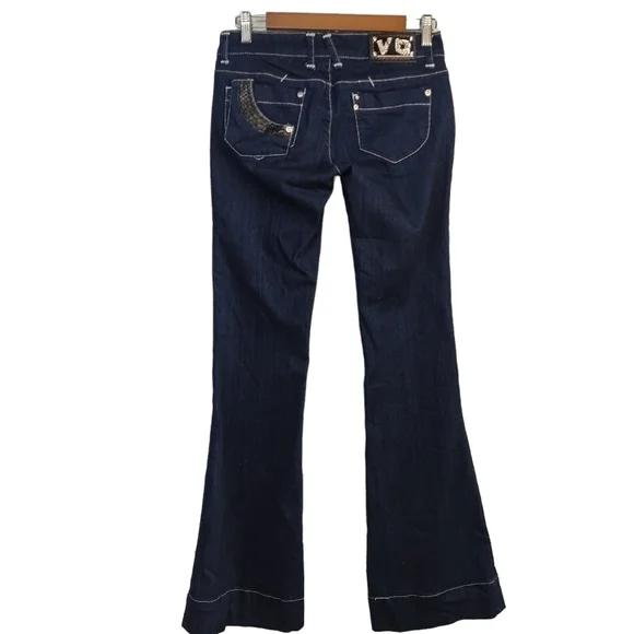 Virgin Only Embellished Metallic Thread Flare Jeans Sz 5 - Picture 2 of 10